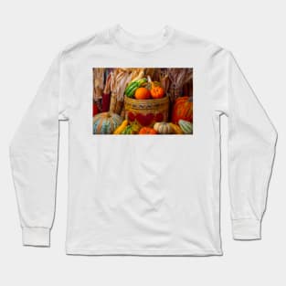 Old Folk Art Bucket With Pumpkins Long Sleeve T-Shirt